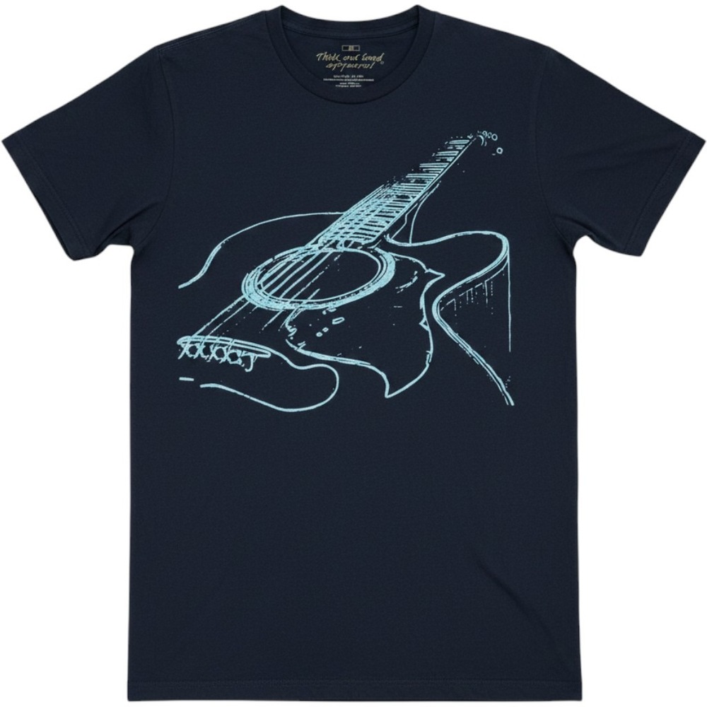 Think Out Loud Apparel Vtg Mens Acoustic Guitar Graphic T-Shirt Navy Blue Size M